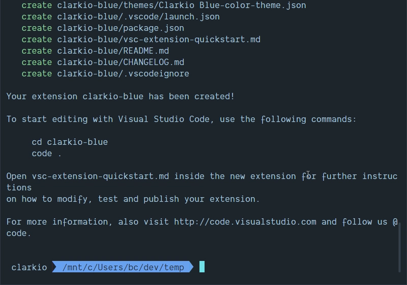 VS Code Yeoman Generator - 在终端/命令提示符中运行代码的结果