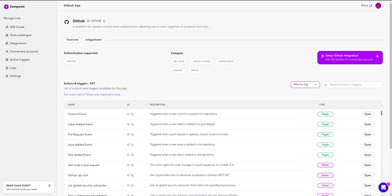 Composio GitHub 触发器
