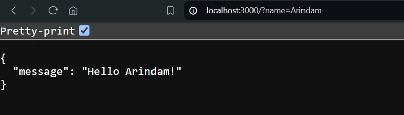 浏览器屏幕截图,显示带有以下消息的 JSON 输出:
