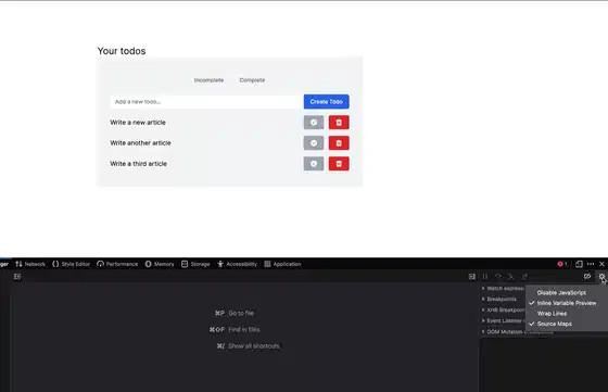 一段屏幕录像显示,用户在浏览器中禁用 JavaScript 后,可以正常使用网页应用程序。