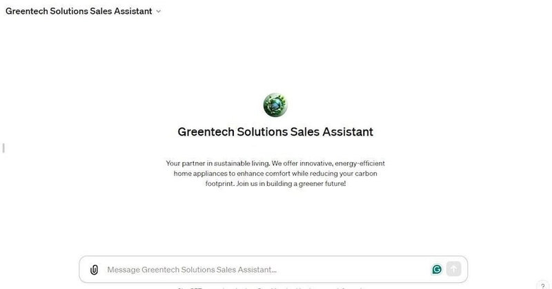 教程中将构建 Greentech Solutions 销售助手 GPT 的演示