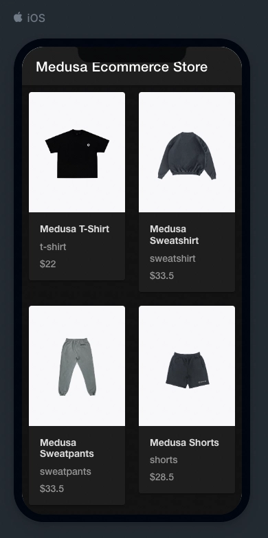 应用程序的主屏幕,以网格形式列出产品