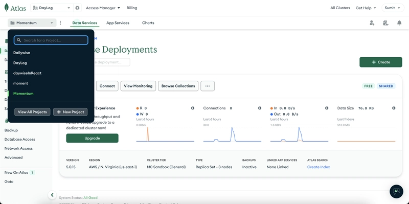 在 mongoDB 上创建一个新项目