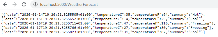 Chrome 中的 WeatherForecast 结果