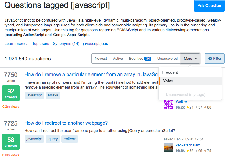 StackOverflow 上 JavaScript 最高投票问题