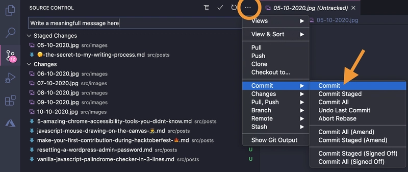 在 Visual Studio 中提交