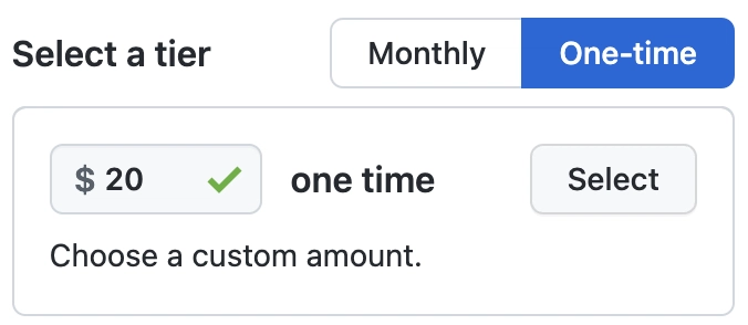 此图显示您可以选择一次性赞助自定义金额