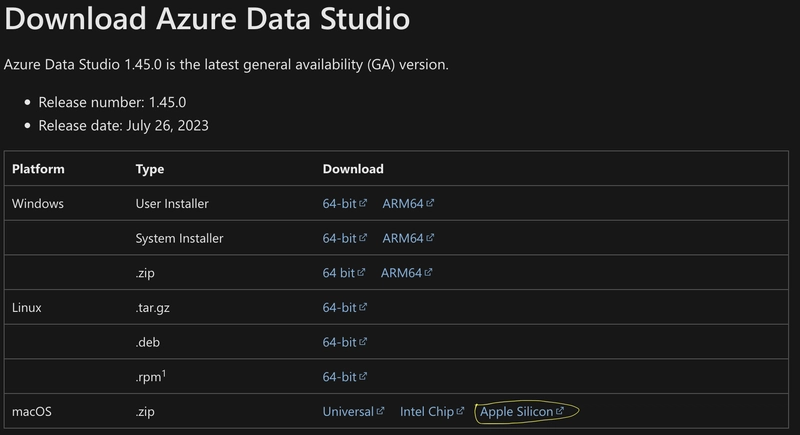 Azure Studio 下载页面