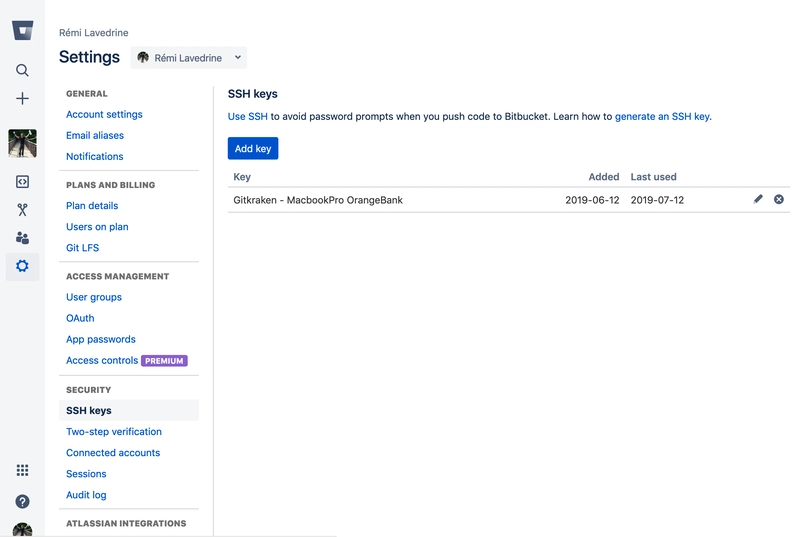 Bitbucket：列出 SSH 密钥