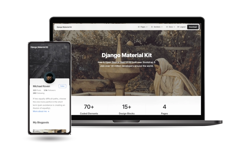 Django Material Kit - 基于现代 Bootstrap、开源设计打造的 Django 现代 UI 库。