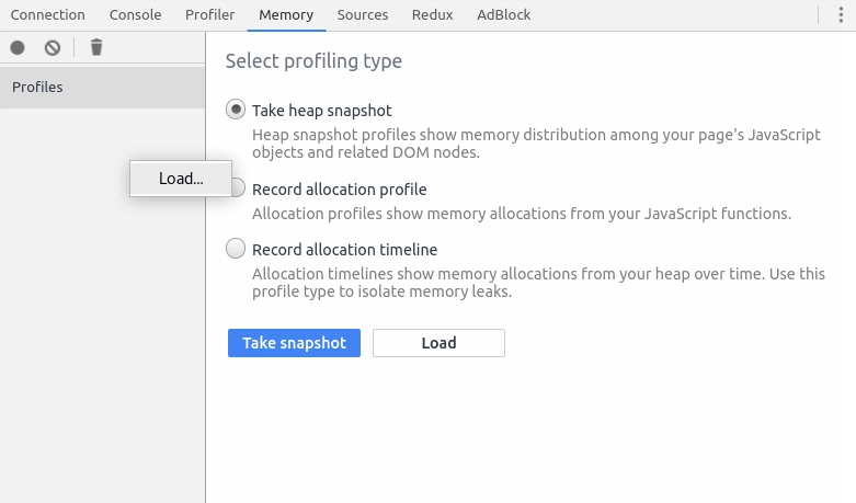 将堆快照加载到 Chrome 检查器中