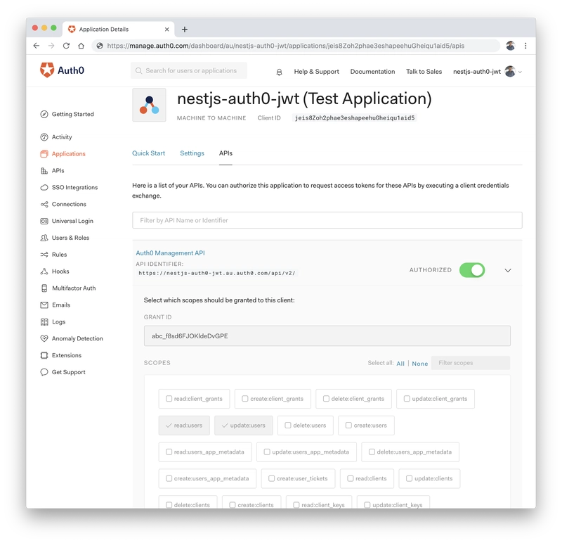 启用 Auth0 管理 API