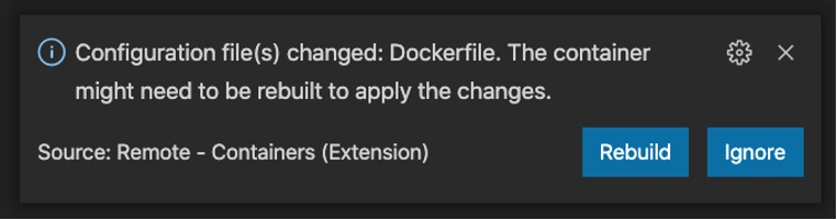 VS Code 中显示配置更改对话框的屏幕