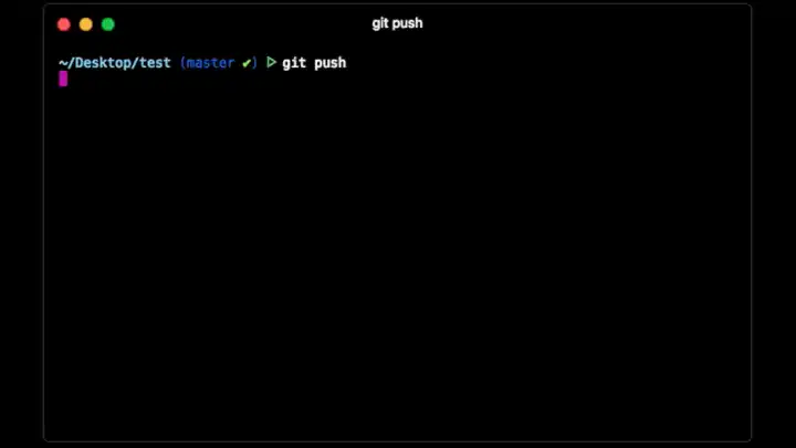 终端输入 git push。命令执行后，一枚火箭从下到上穿过终端窗口