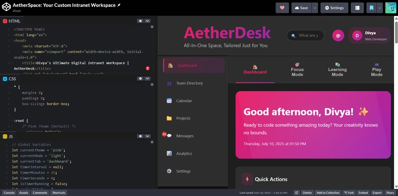 Codepen 仪表板