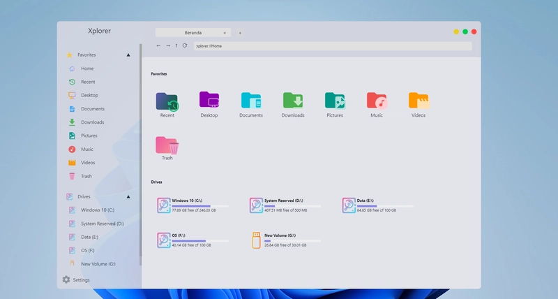 Windows 上的 Xplorer 采用浅色主题