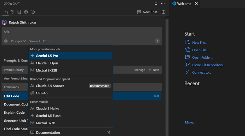 科迪 (Cody) 的法学硕士 (LLM) 聊天栏