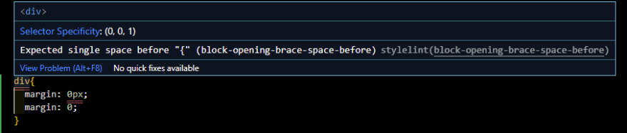 VS Code 中的 Stylelint 间距错误