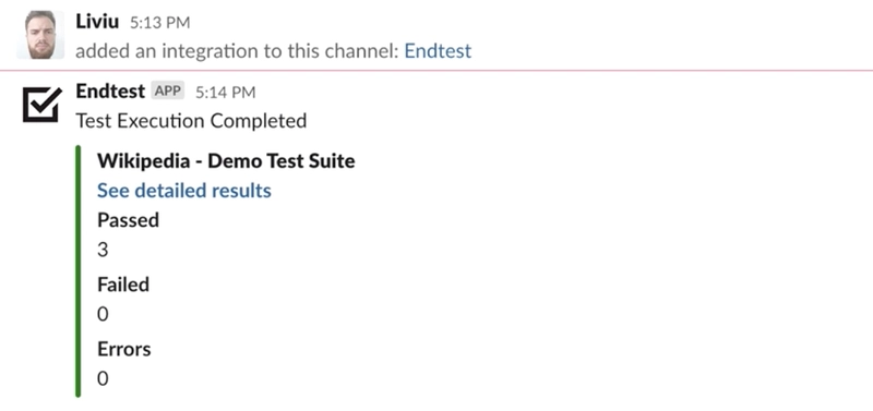 Endtest Slack 应用程序