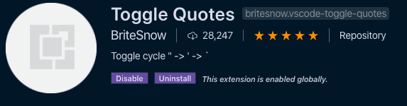 在 Visual Studio Code 商店中切换引号