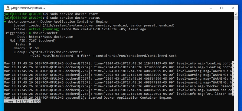 sudo 服务 docker 状态