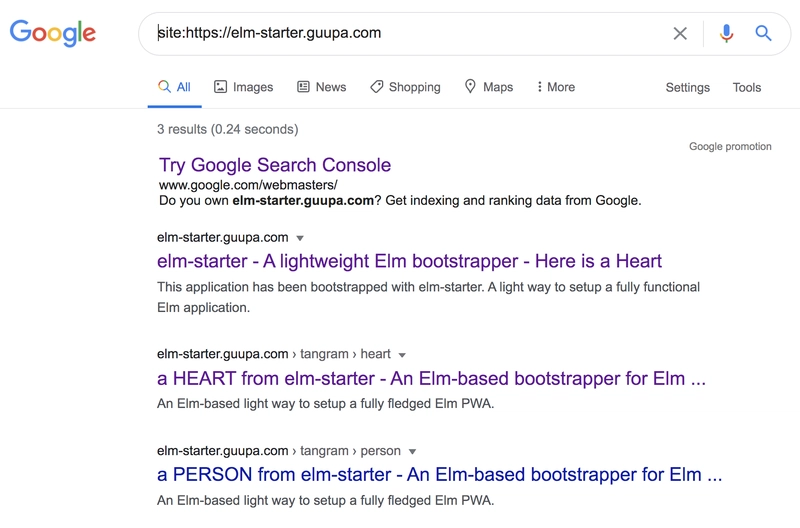 Google 正在索引 elm-starter 演示