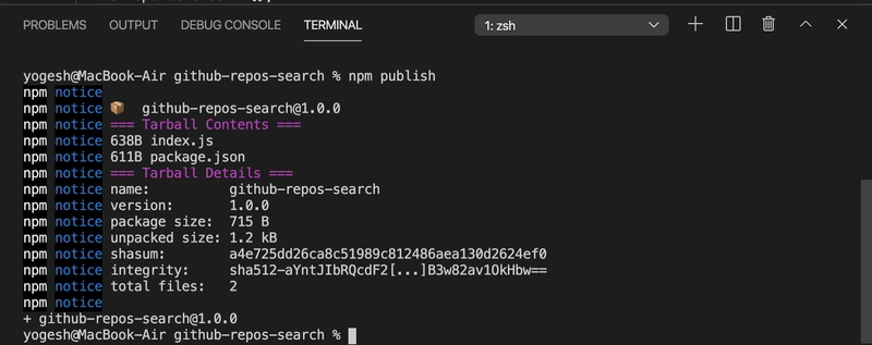 npm publish 的输出