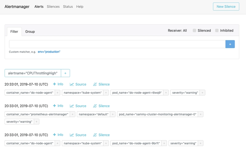 Alertmanager 警报页面
