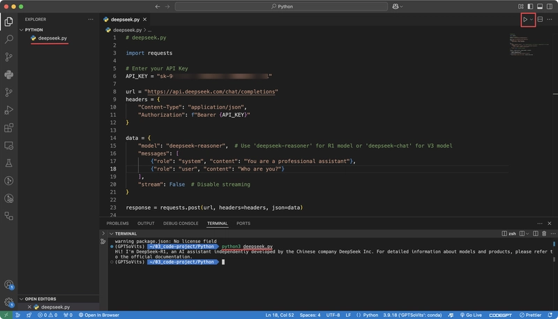 如何使用 Python 调用 DeepSeek-R1 API