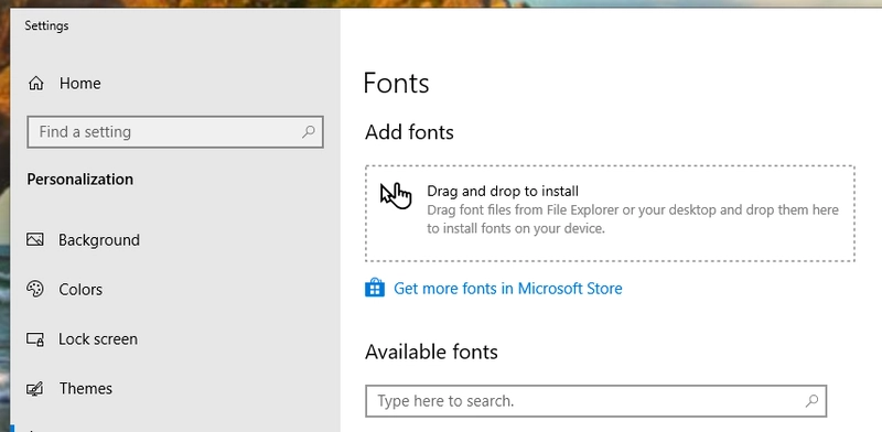 Windows 设置中的字体