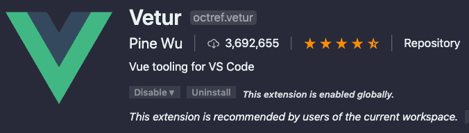 Vetur 是完美的 Vue 集成扩展
