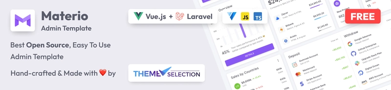 Materio – 免费 Vuetify Vuejs Laravel 管理模板