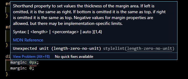 VS Code 中的 Stylelint 单元错误