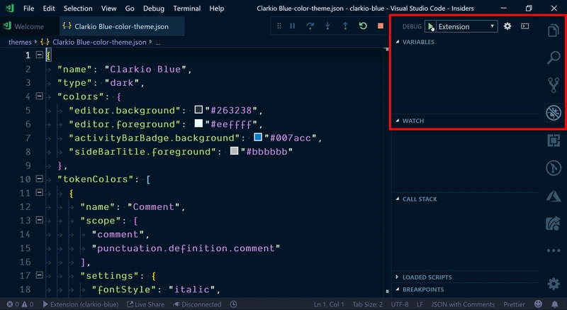 打开当前颜色主题 .json 文件的 VS Code