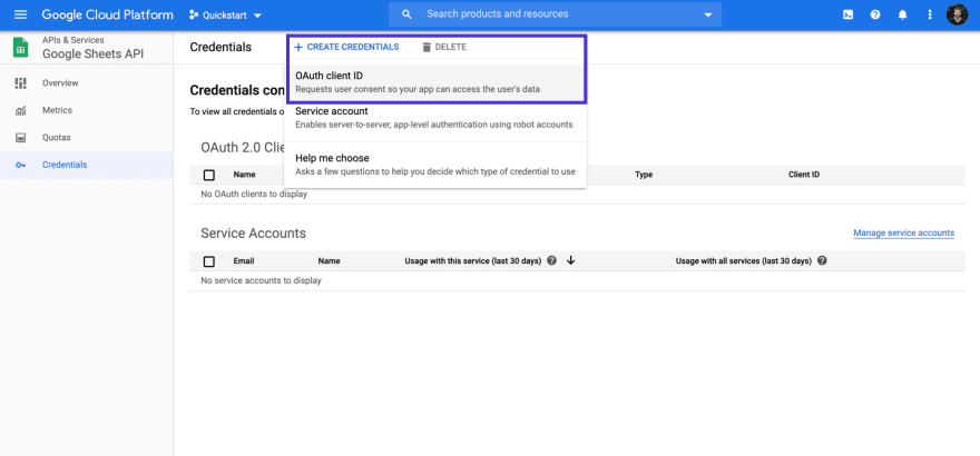 为 Google Sheets API 创建 OAuth 凭据