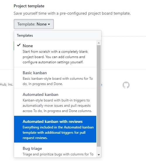 选择 GitHub 的项目模板