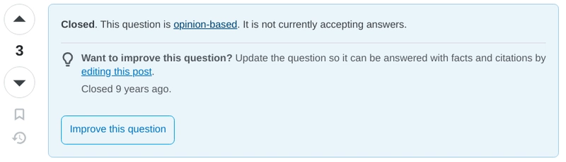 截图显示一条通知，称某个问题因属于个人观点而被关闭，目前不再接受回答。