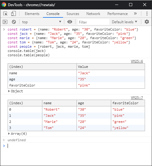 Alt Chrome：console.table 结果