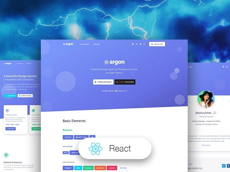 免费 React UI 套件 - Argon 设计系统 React。