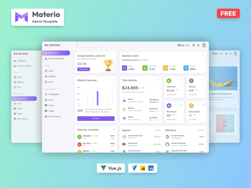 免费 Vuetify Vue.js 管理后台模板