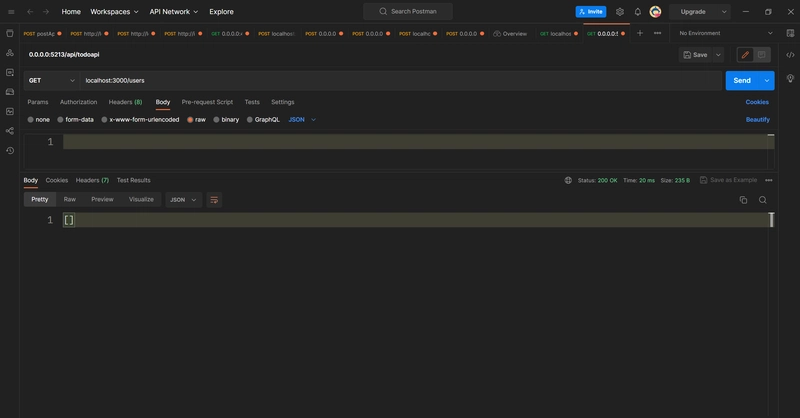 Postman 获取对 localhost:3000/users 的请求