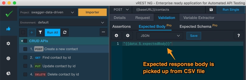 vREST NG - 预期主体从 Excel 工作表自动绑定