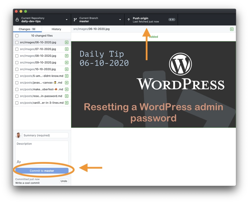 在 GitHub Desktop 中提交