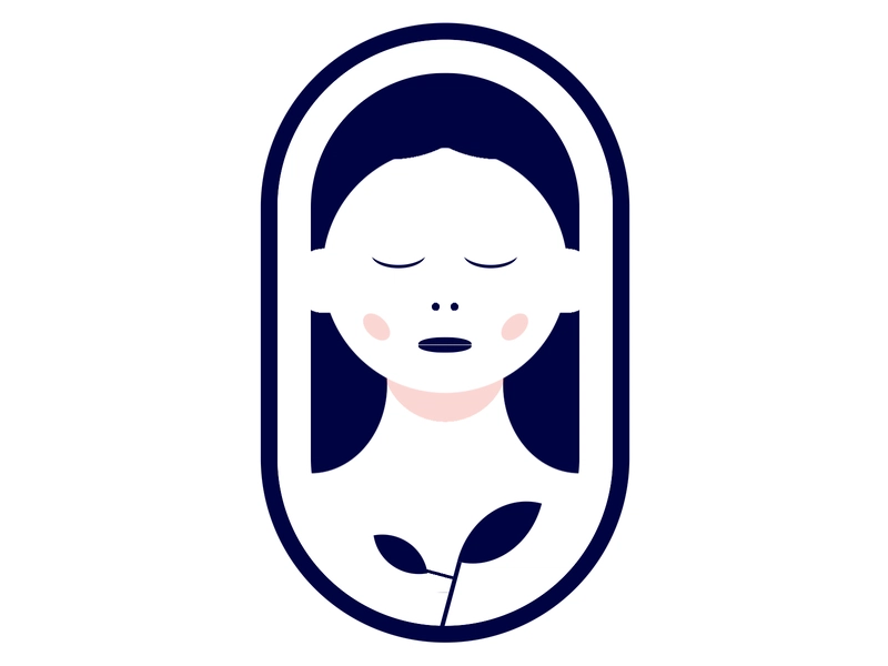 标志上是一个女人闭着眼睛，手里拿着树叶