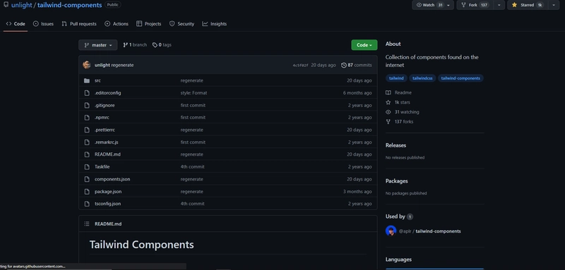 Tailwind 组件 - Github 仓库
