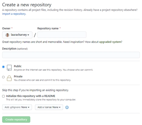 如何在 GitHub 中创建新存储库的第二张屏幕截图