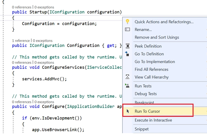 运行至光标选项。