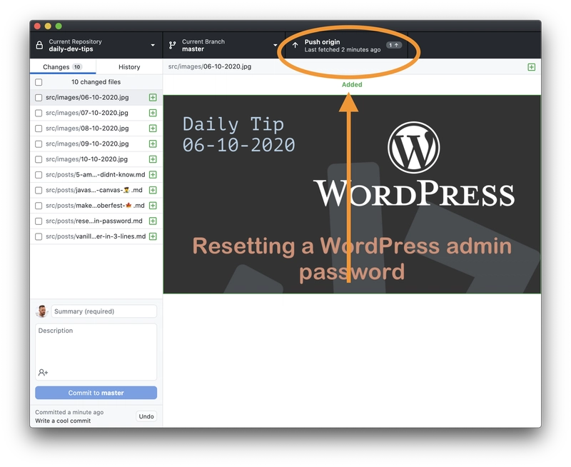 在 GitHub Desktop 中推送提交