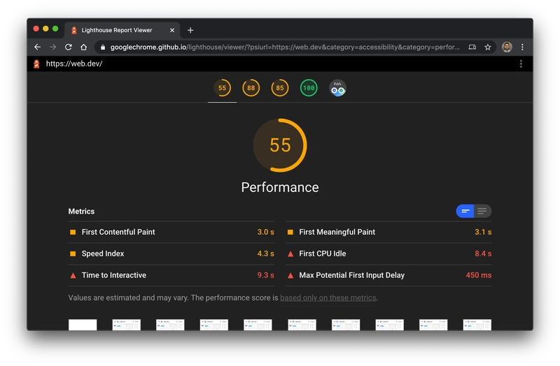 pagespeed insights 灯塔查看器
