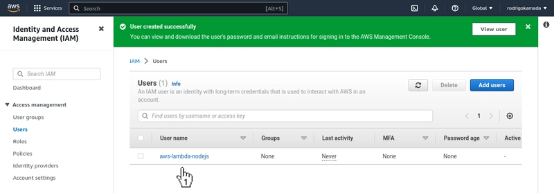 AWS Lambda - 用户